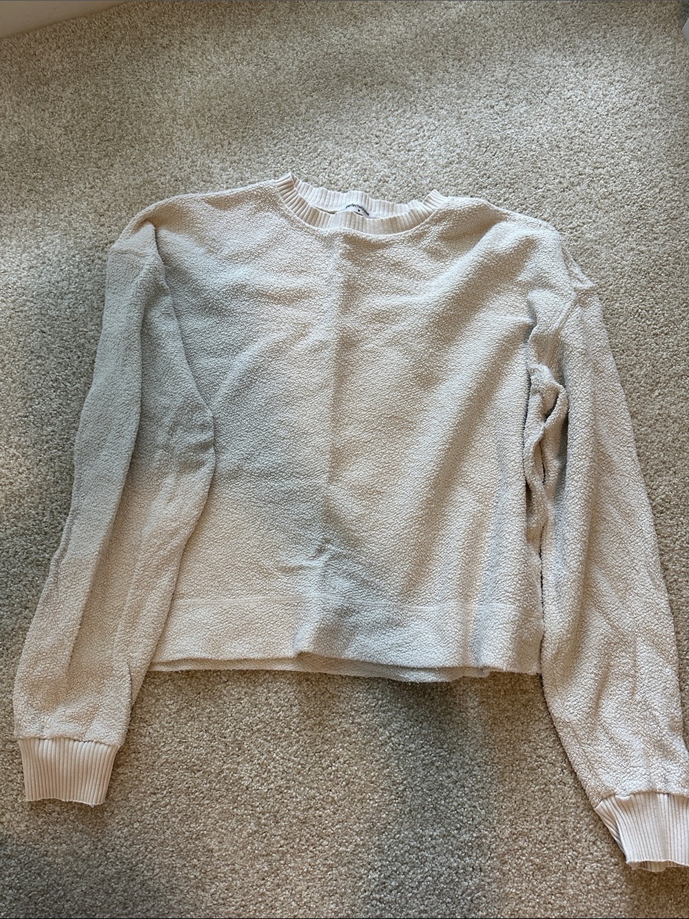 perfectwhitetee Cream Textured Long-Sleeve Pullover